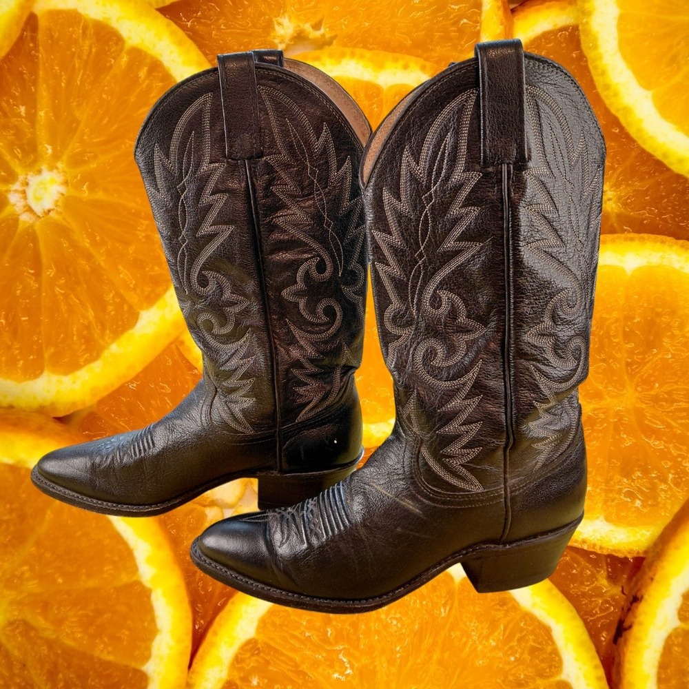 Dan Post Western Cowboy Boots Mens Black‎ Leather Stitch Design